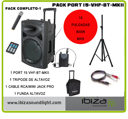 IBIZA SOUND PORT15VHF-BT-PACK-1 ALTAVOZ PORTATIL A BATERIAS + TRIPODE- MKII-2019 